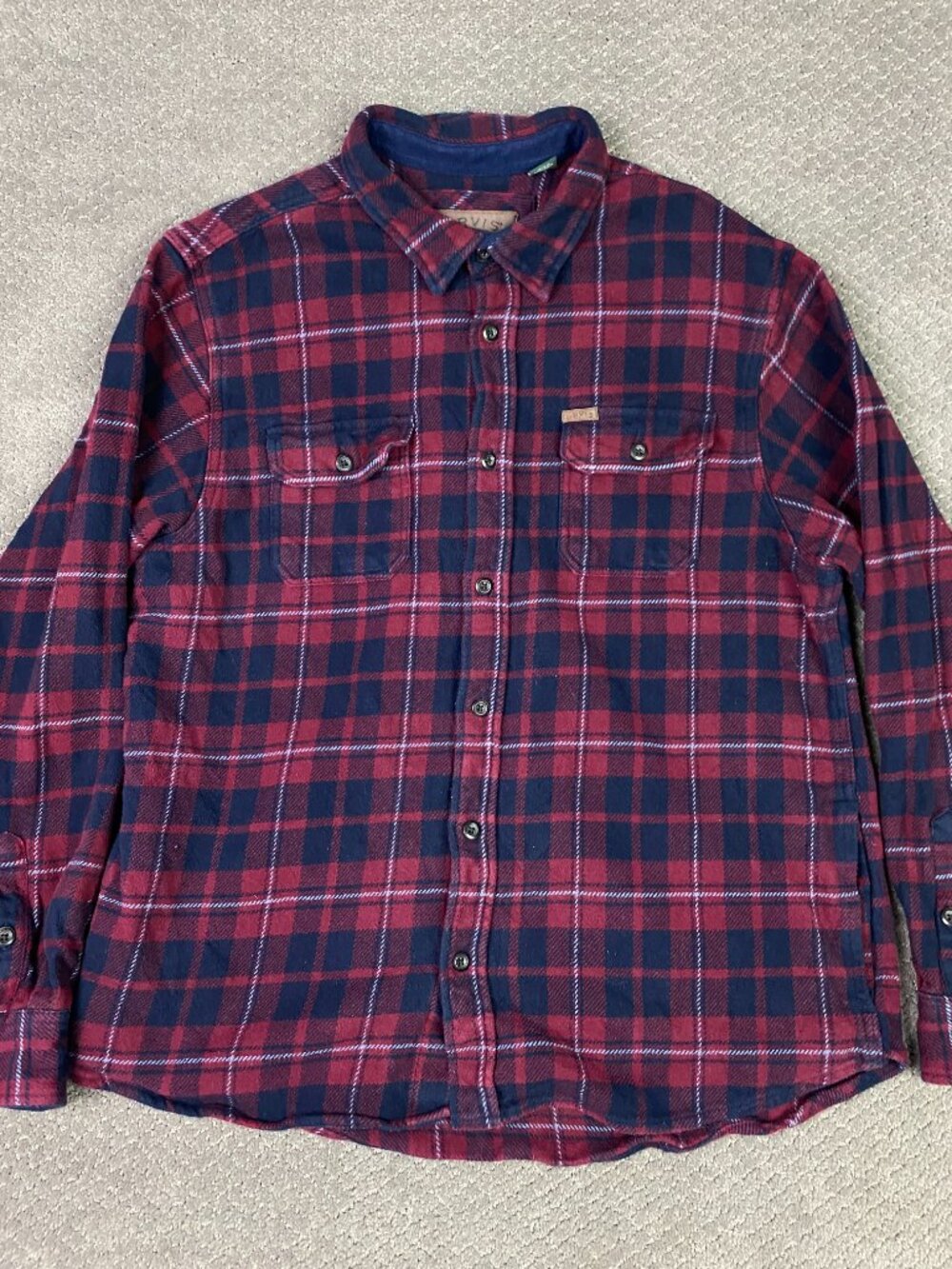 Orvis Shirt Jacket Shacket Mens XL Red Blue Plaid Outdoor Cotton
